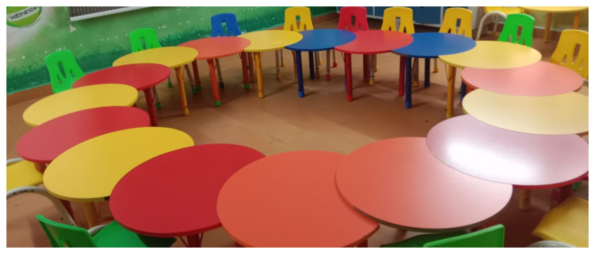 Colourful modern school furniture in a classroom